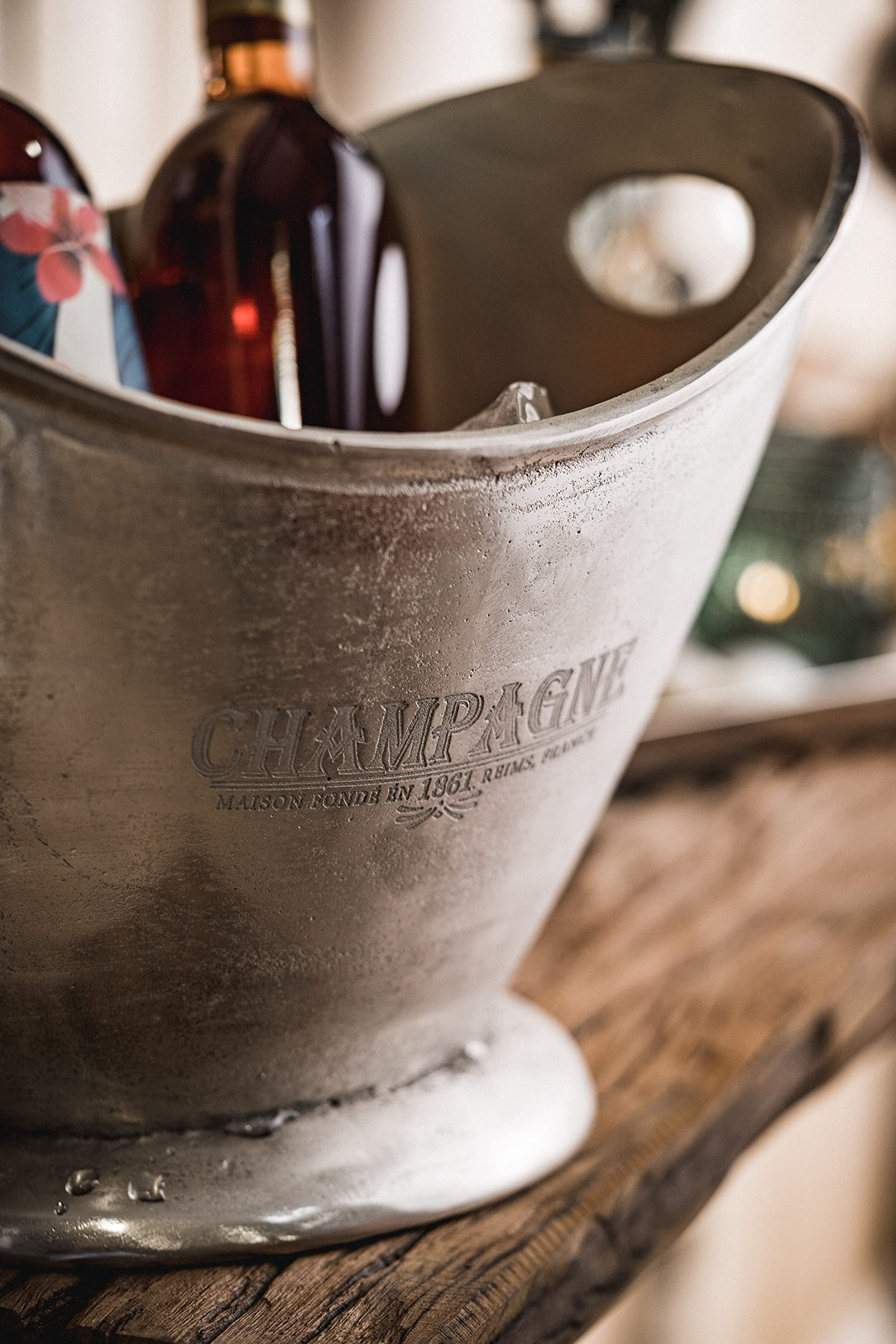 MichaelNoll Champagnerkühler Champagnerschale Flaschenkühler Sektkühler Weinkühler aus Metall, Party Getränkekühler, Aluminium Silber XL Champagne 36,5 cm