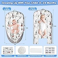 Vista 6 de Tumbona para bebé, nido de bebé transpirable y suave, portátil y ligera, tumbona para el hogar y viajes, ideal para bebés recién nacidos, regalos