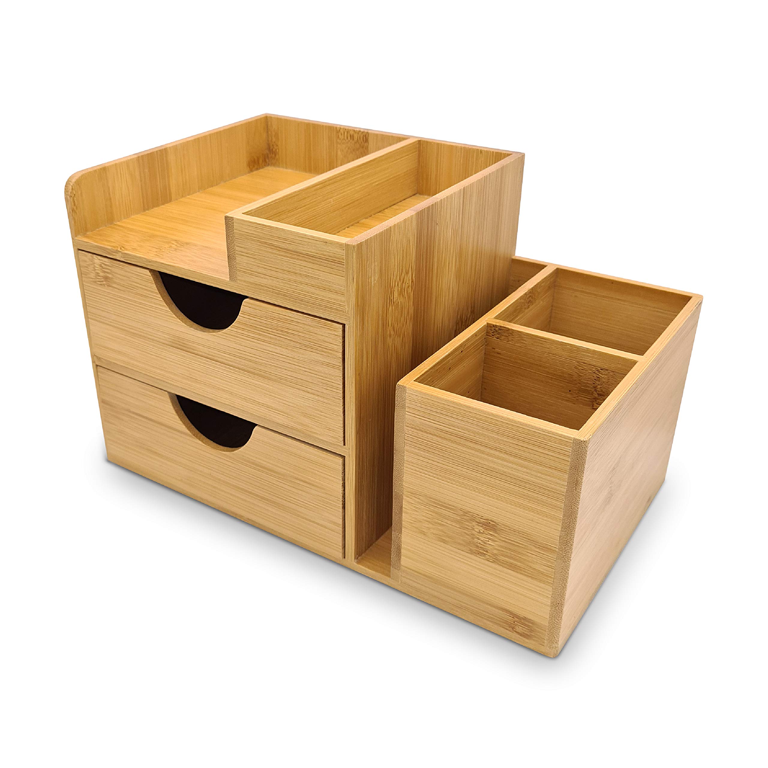 Organizer Da Scrivania In Bambù - 5 Scomparti Rimovibili, Per Penne, Smartphone, Cosmetici, 19.2x10.5x10.2 Cm - Foto 13