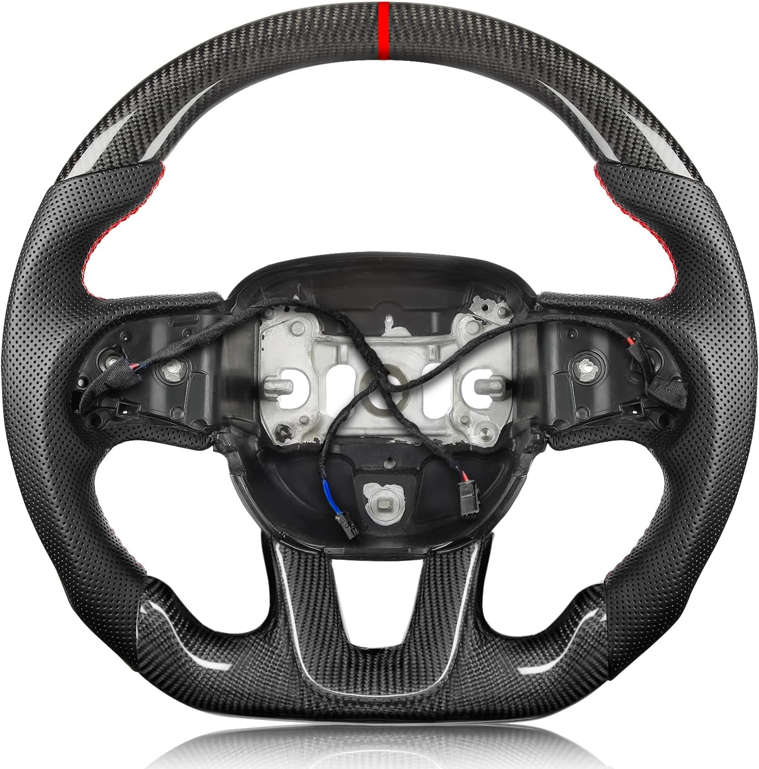 Steering Wheel for Dodge Charger for Dodge Challenger 2015-2024 3K Real Carbon Fiber Steering Wheel D-shaped Flat-bottom Perforated Leather Grip (SXT/GT/RT/SRT) with Heating