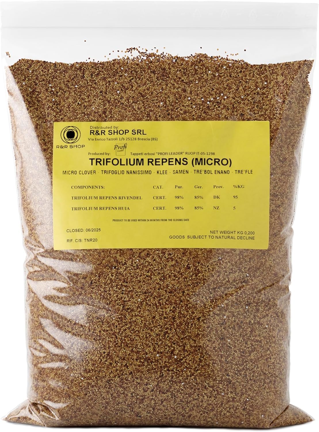 R&R SHOP - Rasensamen, Mikro-Klee Trifolium repens, kein Mähen erforderlich, begehbar und Bodendecker (900g – 225m²)