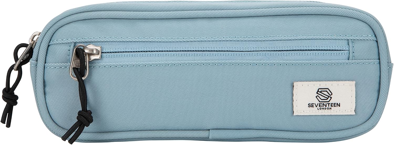 SEVENTEEN LONDON - Modern Urban Light Blue 'Mitcham' Pencil Case in a Classic Slim Simple Design - Perfect for School