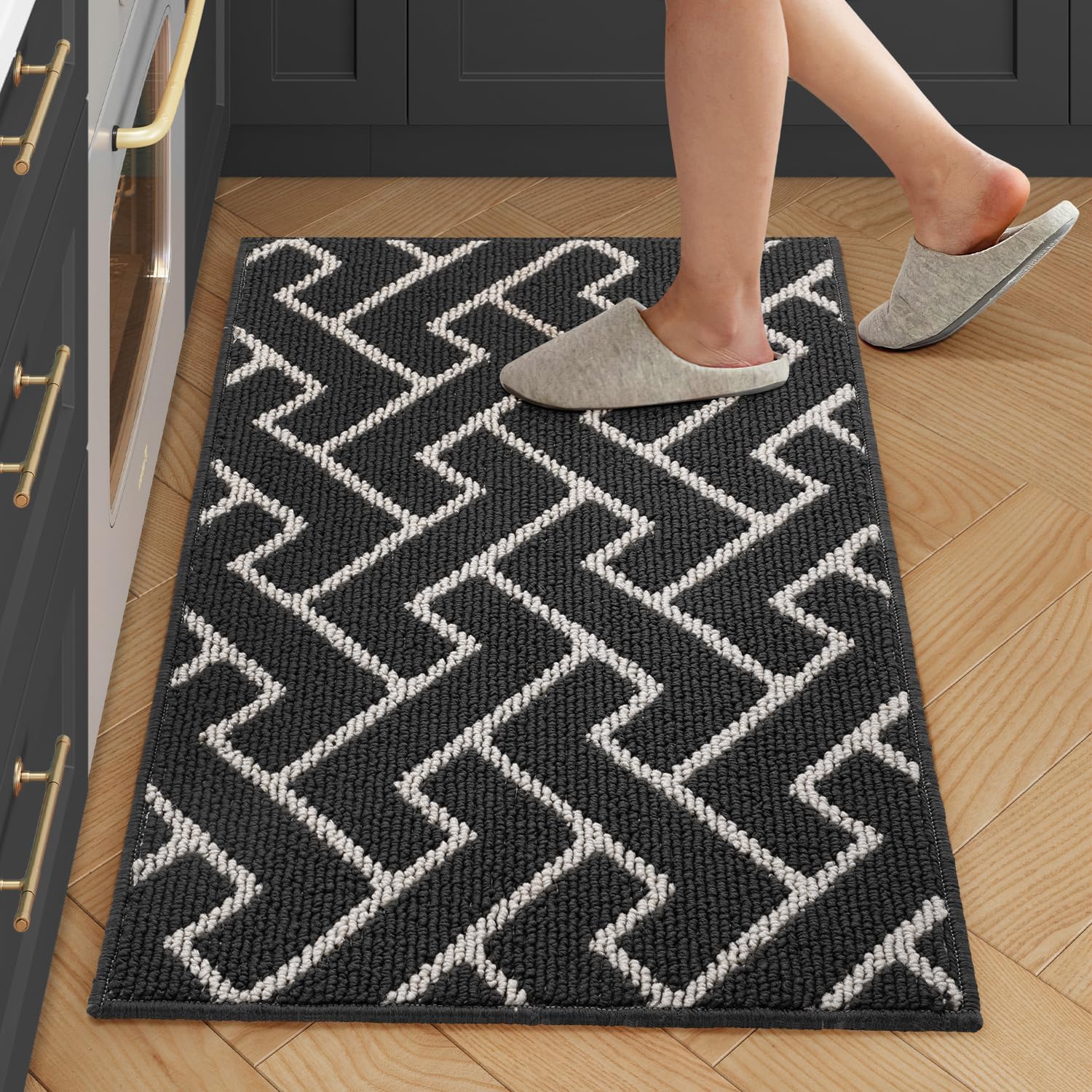 Kitchen Rugs Colorful Non Slip Kitchen Mats for Floor-Thick,Moroccan Style Kitchen Decor Floor Mat Runner Carpet for Hallways Entryway Laundry Room Washable(24"x35",Charcoal) Charcoal 35" x 24" (Rectangular)