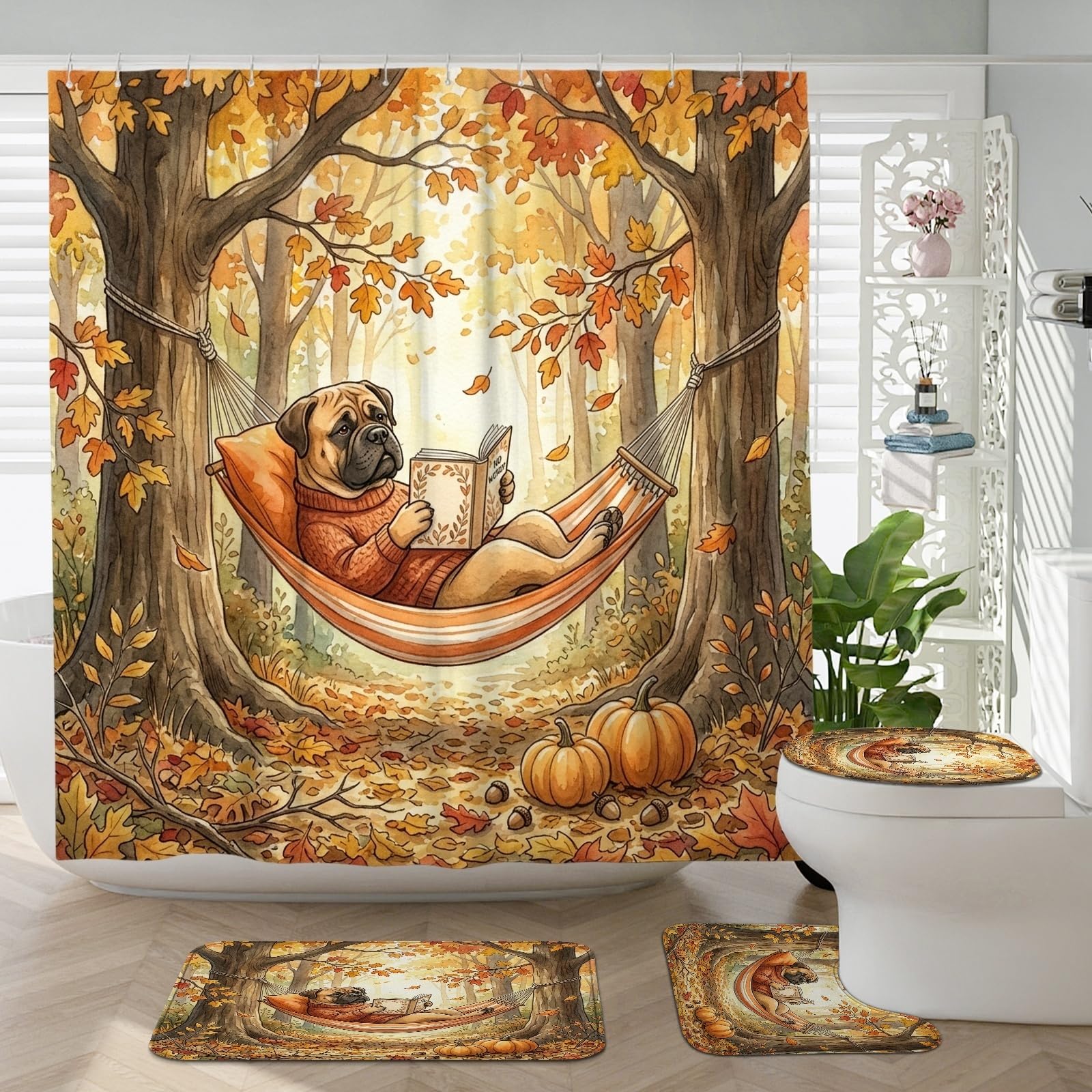 Rideau de douche Bullmastiff pour créer un bain d'automne cosy