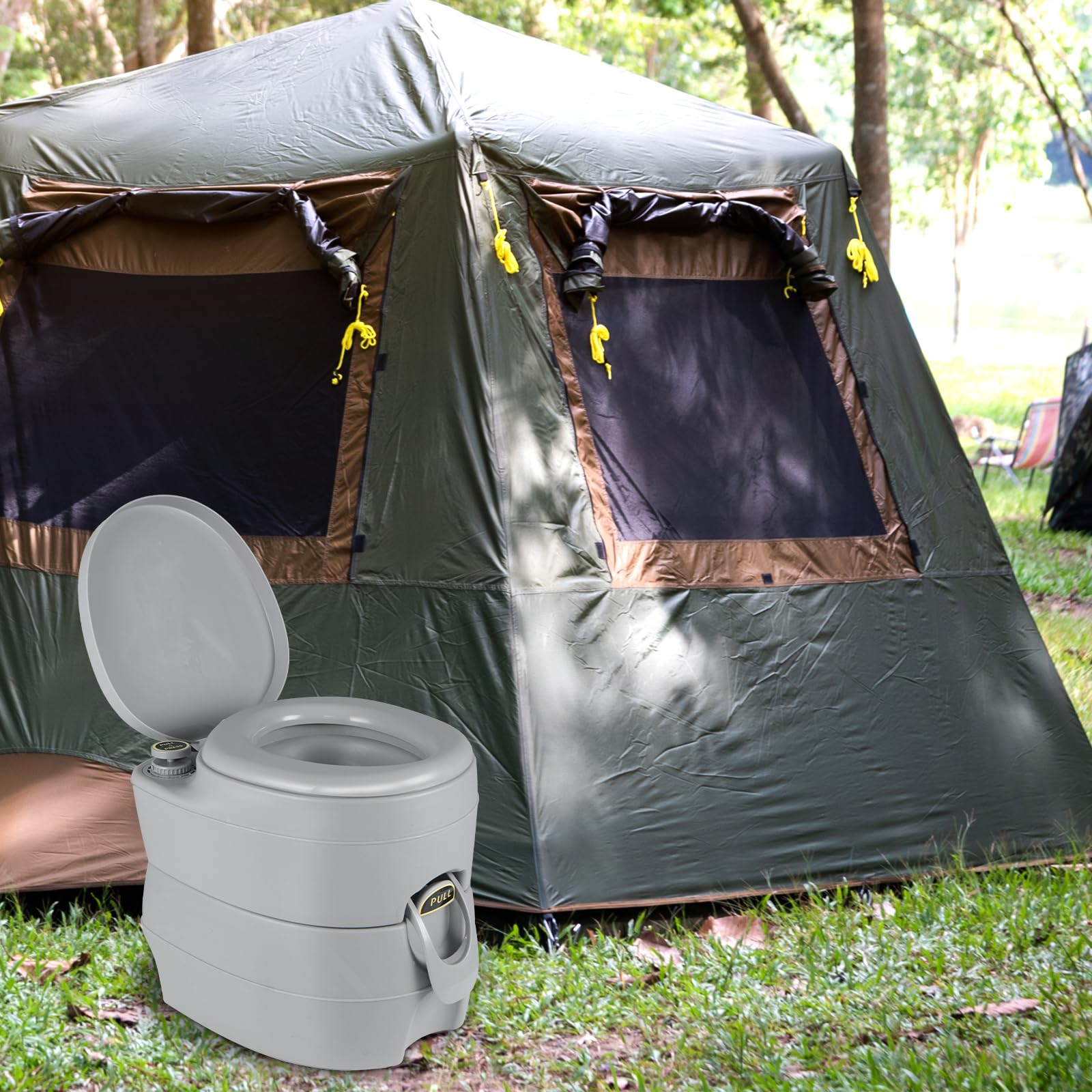 COSTWAY Toilette Portable avec Réservoir d'Eaux Usées Détachable de 20 L, Toilette Mobile avec Siège Étanche Pompe de Chasse, Toilette de Camping pour Voyage Pêche Bateau