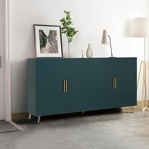Miniatura 132 de Aparador moderno y elegante con patas y asas de metal dorado y estante ajustable, mesa consola clásica de 60 pulgadas, mesa de sofá, mesa de entrada