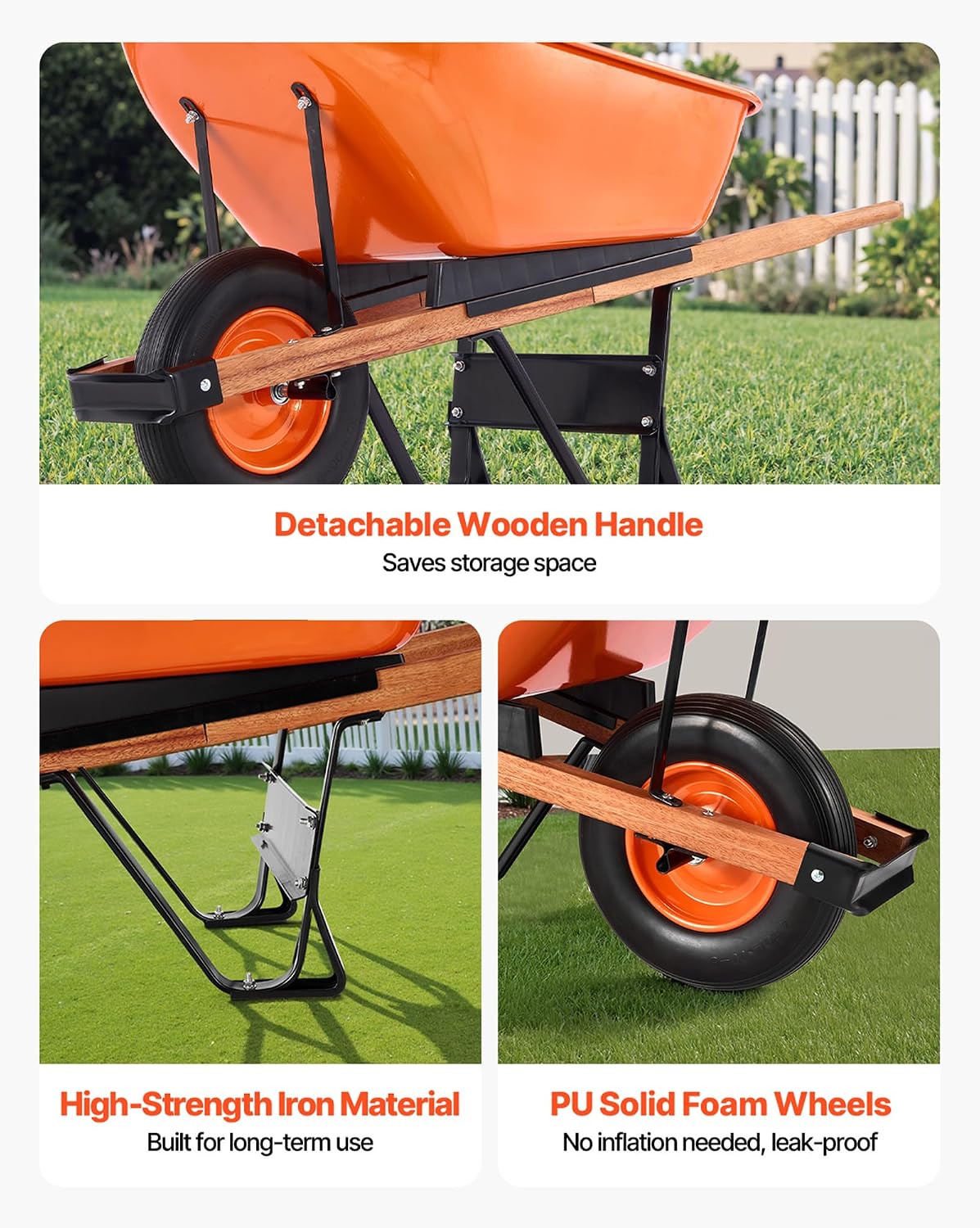 Happybuy Wheelbarrow Cart, 6 Cu. Ft. Load & 330 lbs Capacity, One Wheel Garden Dump Cart Wheel Barrow with Metal Handle & 16" Wide Track Wheels, Easy Loading Utility Yard Cart & Wagons for Lawn Farm