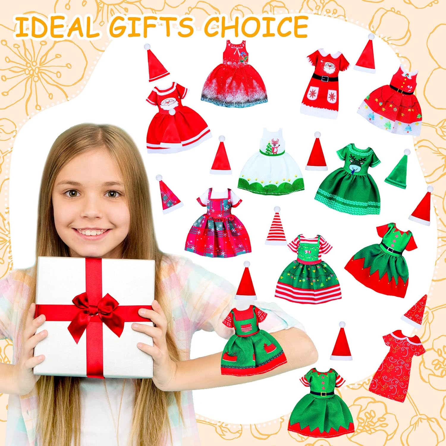 12 Set 6 Inch Christmas Doll Clothes - Xmas Girl Outfit With Santa, Elk, Snowman Dress and Hat for Birthday