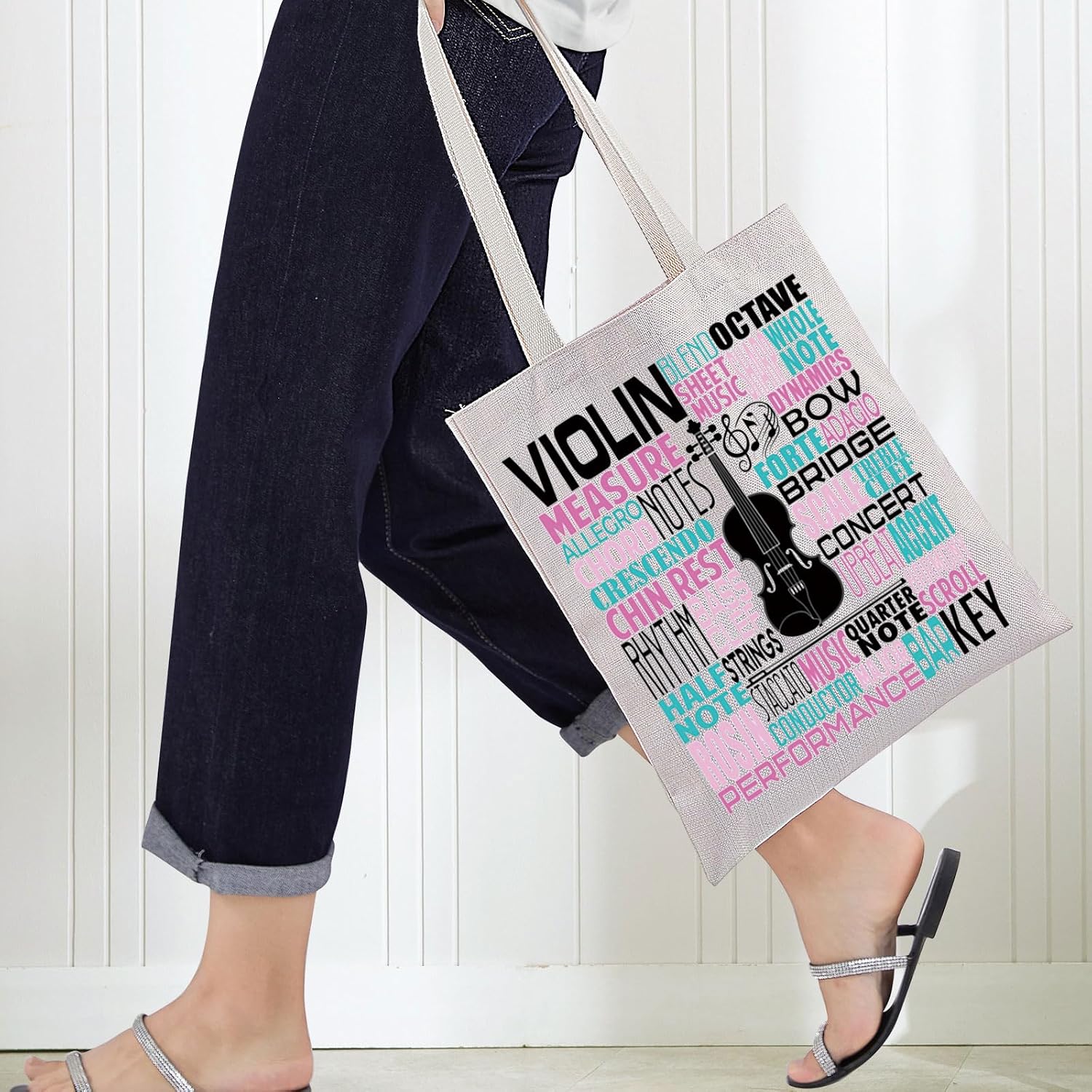 BWWKTOP Violinist Canvas Tote Bag Violin Lover Gift Violin Player Shoulder Bag Violins Music Teacher Gift image 3