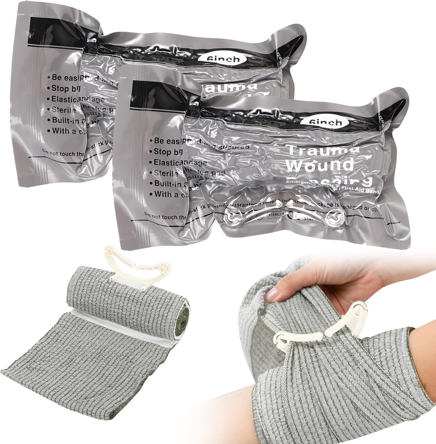 6″ Israeli Style Emergency Bandage Sterile Vacuum Sealed Compression Trauma Wound Dressing for Bleeding Control, Medical Trauma Kit, Gun Shot, First Aid IFAK 2 Count 6″ Israeli Style Emergency Bandage Sterile Vacuum Sealed Compression Trauma Wound Dressing for Bleeding Control, Medical Trauma Kit, Gun Shot, First Aid IFAK 2 Count