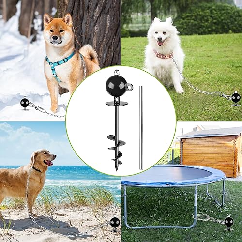 Miniatura 2 de SELEWARE Estaca de amarre para perros al aire libre antioxidante para perros grandes de hasta 220 libras, rotación libre, estaca para perros, equipo