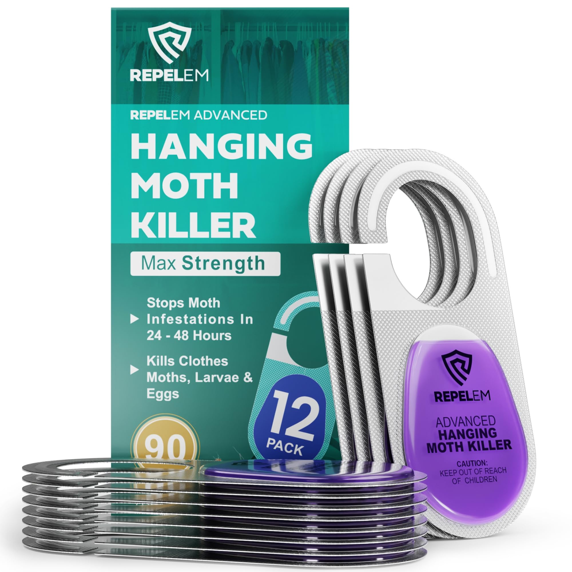 REPELEM Hanging Moth Killer for Wardrobes - Repellent, Drawers, 12 Pack