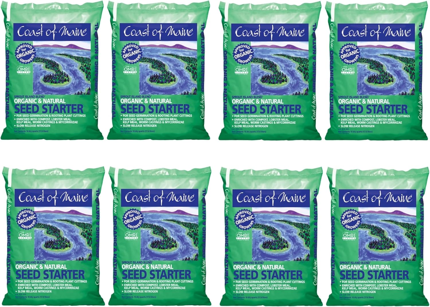 Coast of Maine, 16qt (Pack of 8) Sprout Island Blend, Organic & Natural Seed Starter for Seed Germination & Root Plant Cuttings