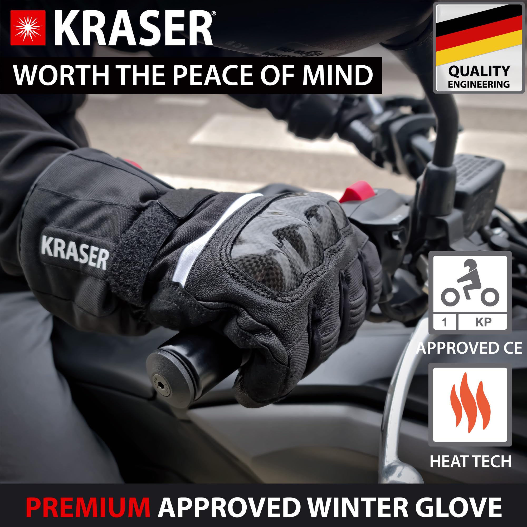 KRASER KRGS28-M Podgrzewane Rękawice do Motocykli Narty Snow, Elektryczne Termiczne 2200 mAh Litowe 7,4 V Ogrzewanie Ciepłe Ręce Ochrona Zimowa Izolacja Wodoodporne Akumulatory, Rozmiar Unisex M