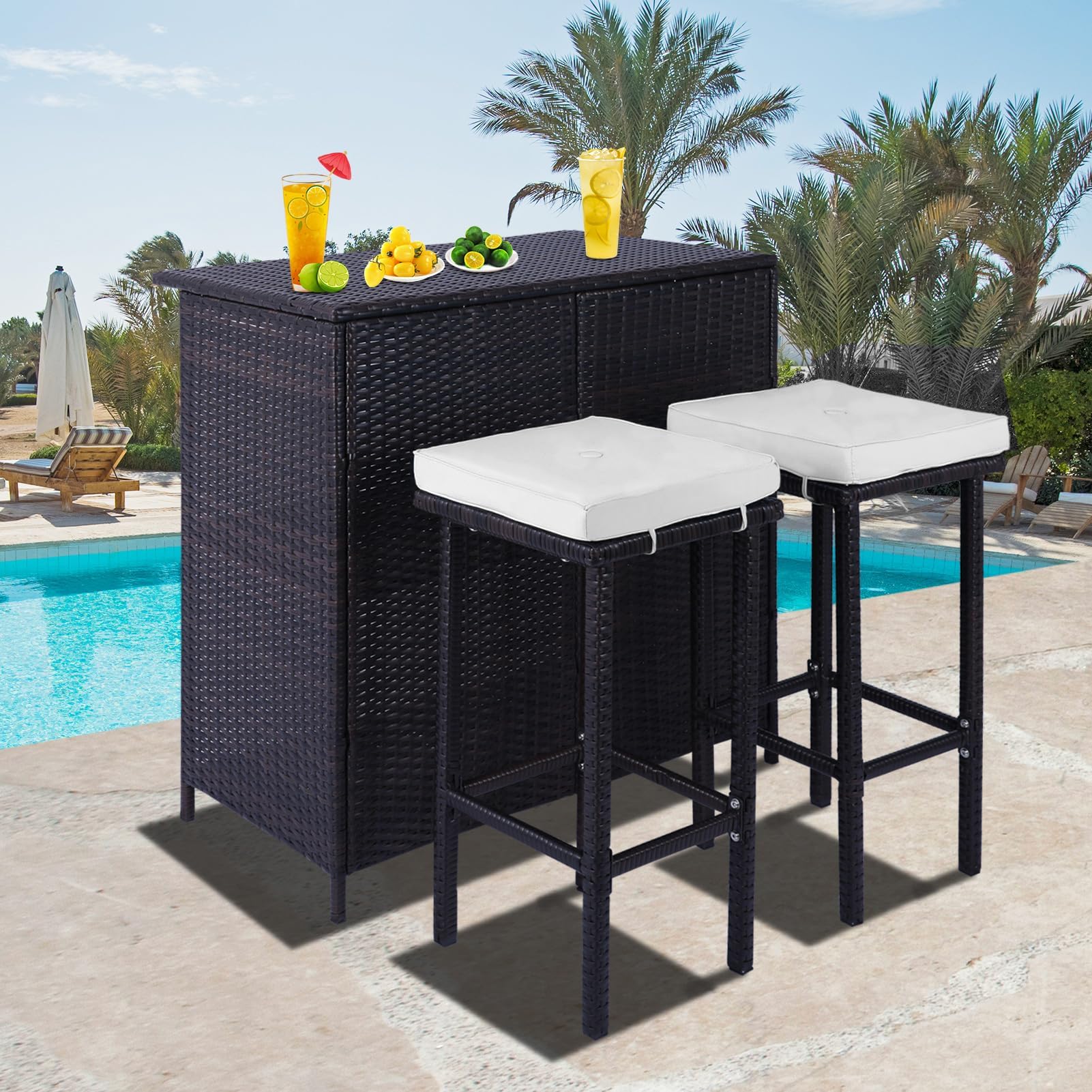 Best Choice Products 3Piece AllWeather Wicker Bar Table
