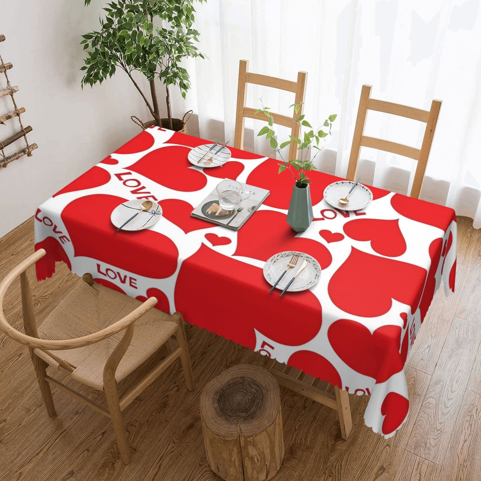 Nappe anti-tache rectangulaire motif cœur d'amour lavable et sans pli 137x183