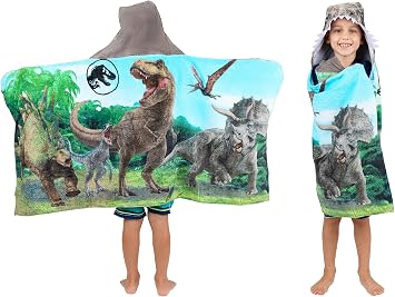 Jurassic World Kids Super Soft Bath/Pool/Beach Soft Cotton Terry Hooded Towel Wrap، 24 بوصة &times; 50 بوصة، منتج مرخص رسميًا من فرانكو