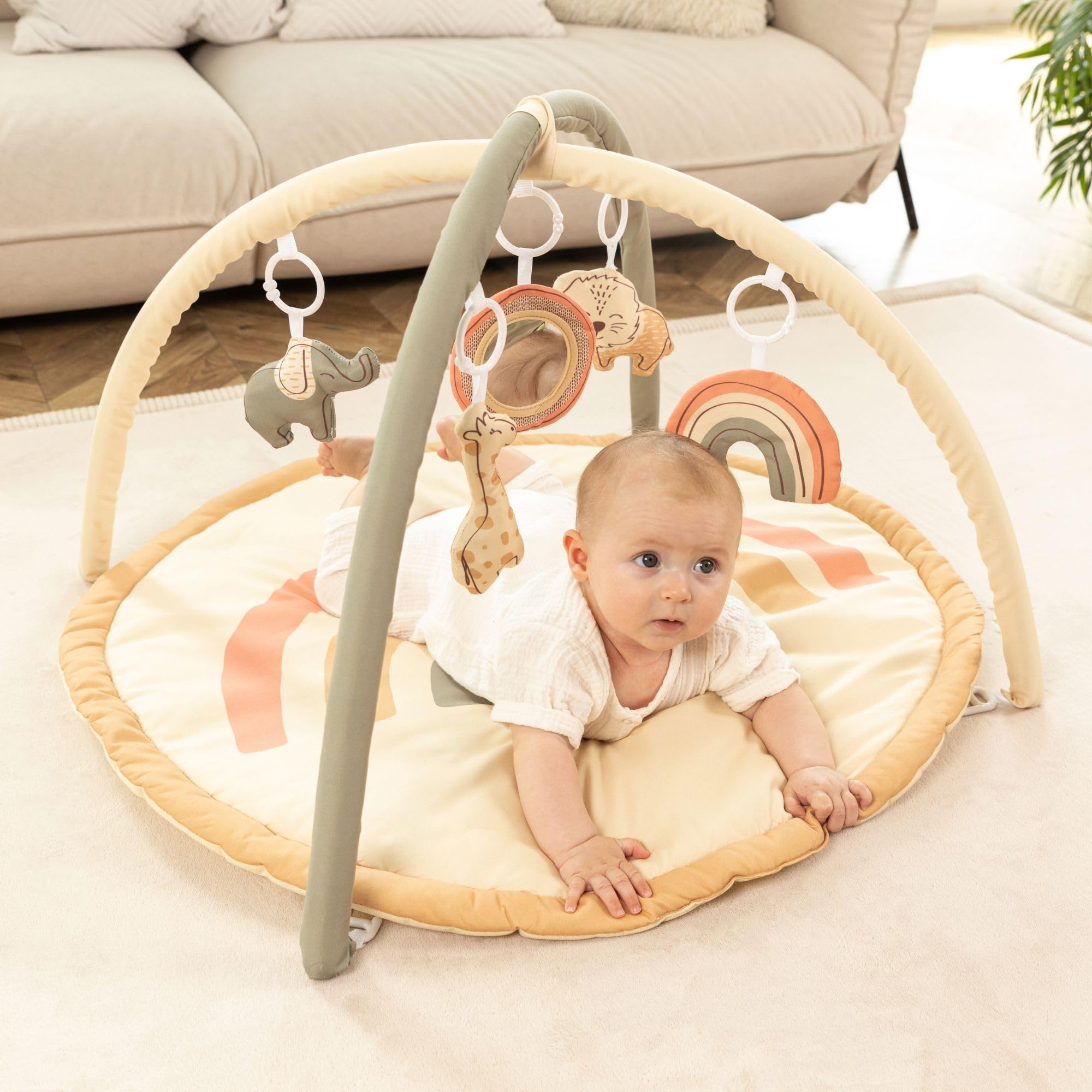 Hakuna Matte Arco de juegos para bebé, extra gruesa y suave manta para gatear para bebé, con espejo de descubrimiento y 4 arcos de juego, manta de juego para bebé en bonito diseño de arco iris – EN71,