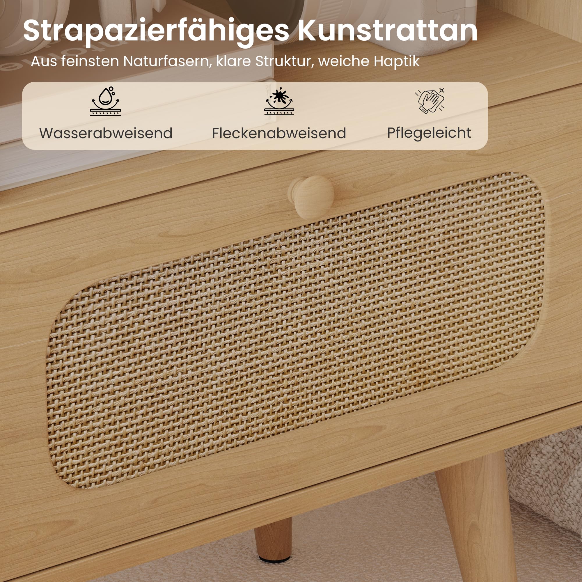 YOUDENOVA Nachttisch Holz 2er Set, Kleine Nachtschrank mit Schublade und offenem Fach, Beistelltisch Couchtisch für Wohnzimmer, Schlafzimmer, 40 x 30 x 57,5 cm Landhaus Boho Stil, Natur