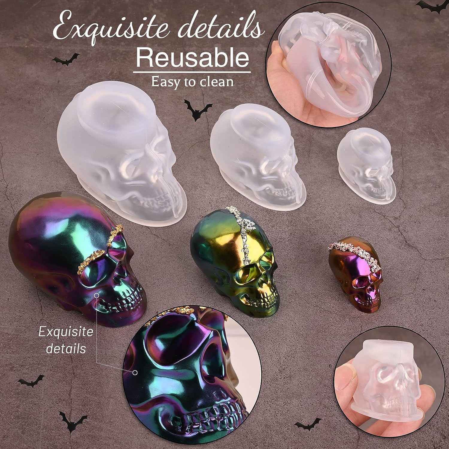 Moules En Silicone En Forme De Tête De Mort 3D Pour Bougies, Savons, Résine époxy, Halloween, Chocolat, Bonbons, Gâteaux