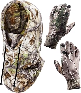 Hunting Face Mask Camouflage Gloves Set Winter Camo Balaclava Hat Warm Anti Slip Gloves Accessories for Outdoors