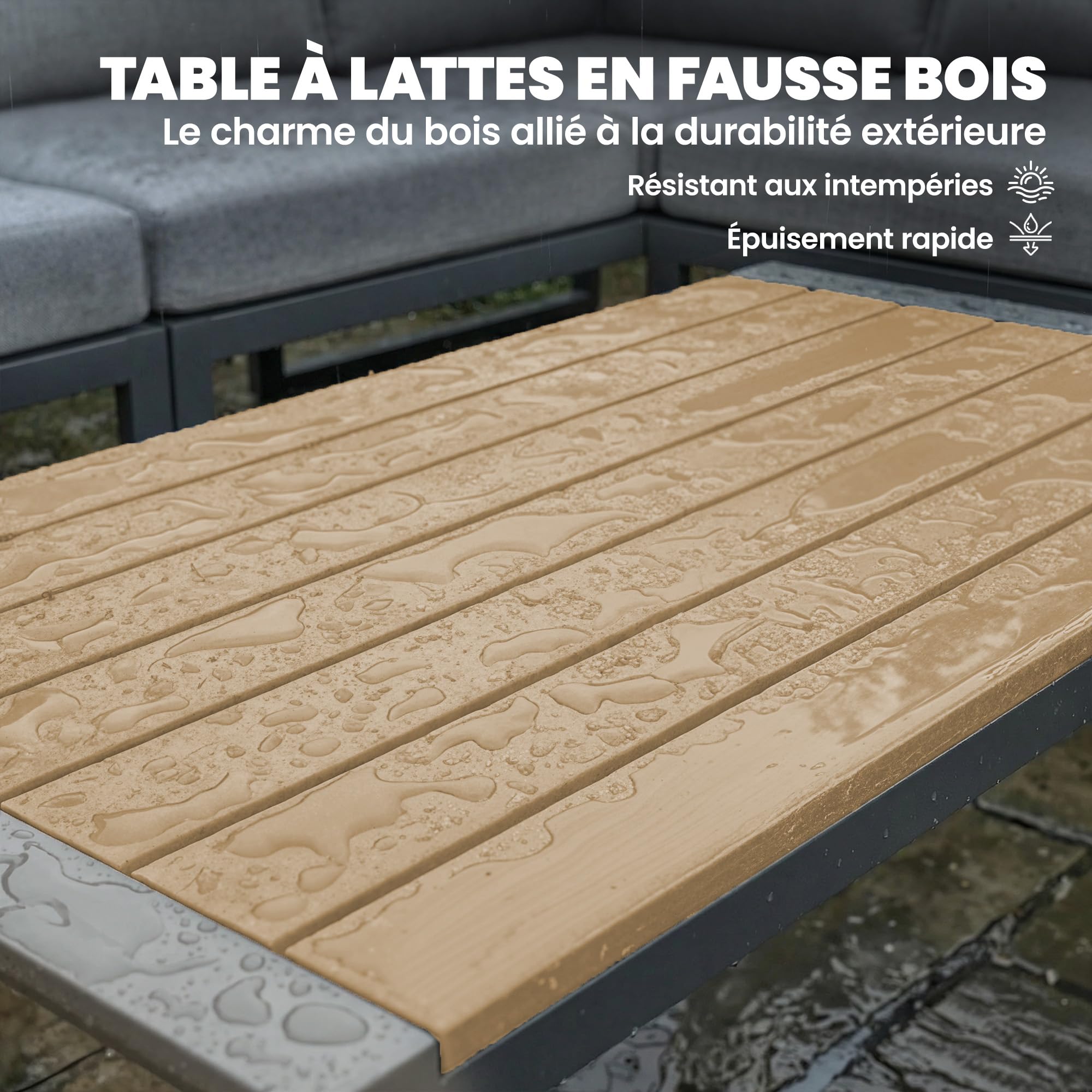 Outsunny Salon de Jardin Extérieur d'angle Modulable 6 Personnes Gris Foncé | Canapés, Table Basse à Lattes Effet Bois, Coussins, Structure en Métal et Textileline, Mobilier de Jardin Terrasse Balcon