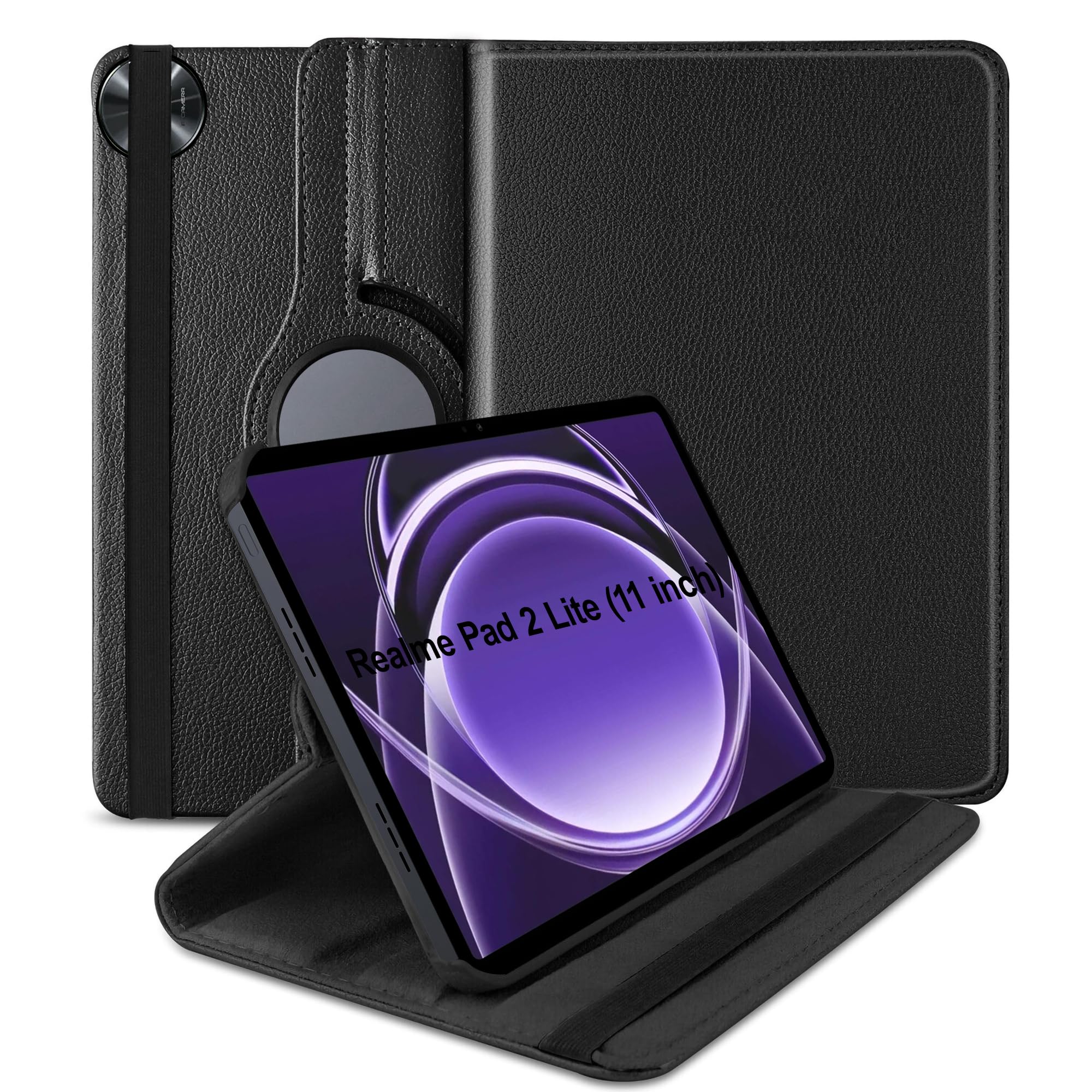 TGK 360 Rotatable Smart Flip Cover for realme Pad 2 Lite 11 inch Tablet Case (Black)