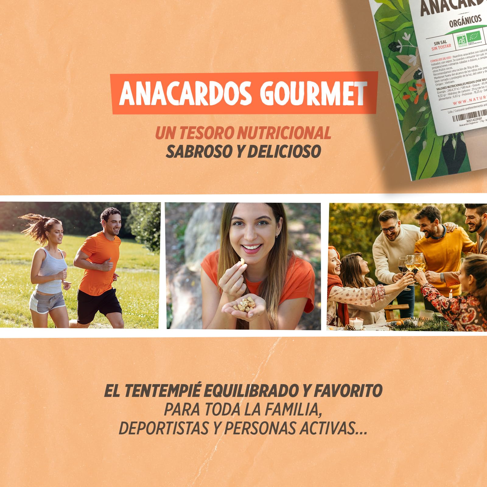 Anacardos Bio 1kg - Sin sal, Sin tostar, 100% Natural - En-cas, Colación, Cocina - Premium