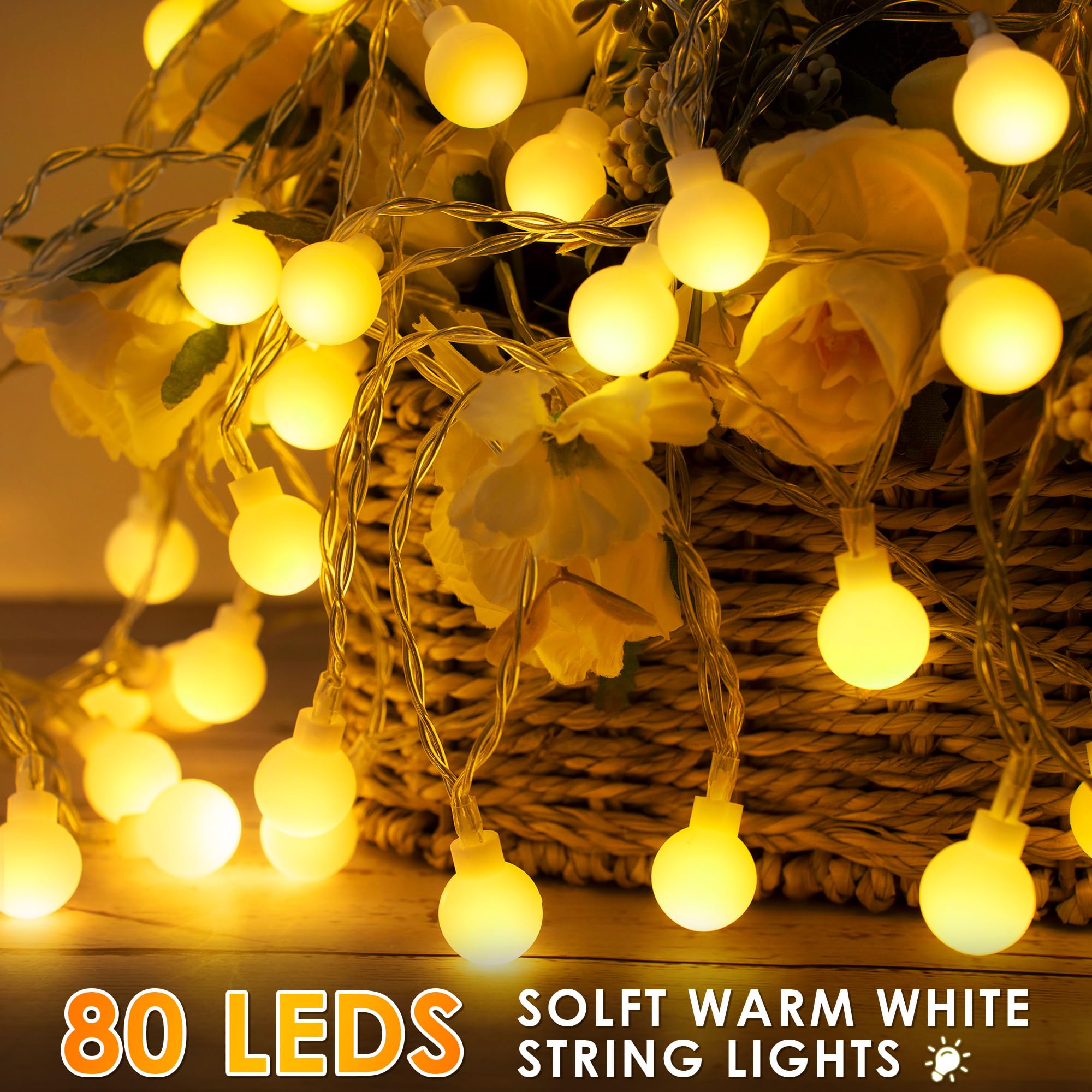 Lot de 2 lampes d'auvent à DEL de 12,2 m, 80 DEL alimentées par piles, lumières d'extérieur avec 8 modes, guirlande lumineuse blanc chaud pour tente d'auvent pop-up de 3 x 3 m