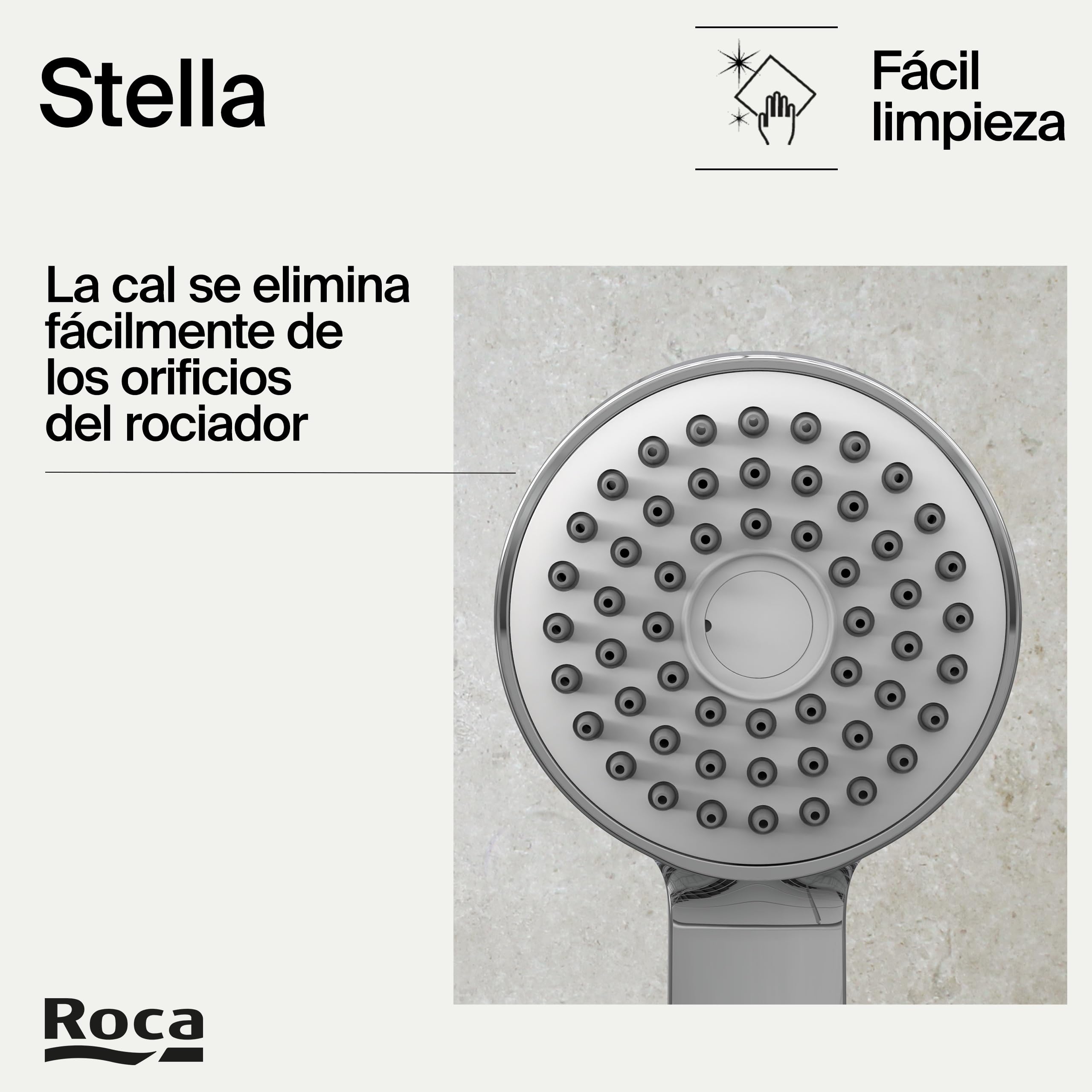 Roca,Stella,Kit de ducha. Incluye ducha de mano de 80 mm de 1 función, barra de 700 mm, soporte regulable para ducha de mano y flexible de PVC de 1,70 m,A5B9403C00