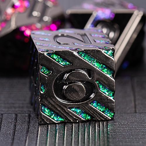 Miniatura 4 de DND - Juego de dados Dungeons and Dragons D20, dados de rayas metálicas con funda de regalo, juegos de dados poliédricos para juegos de mesa, dados