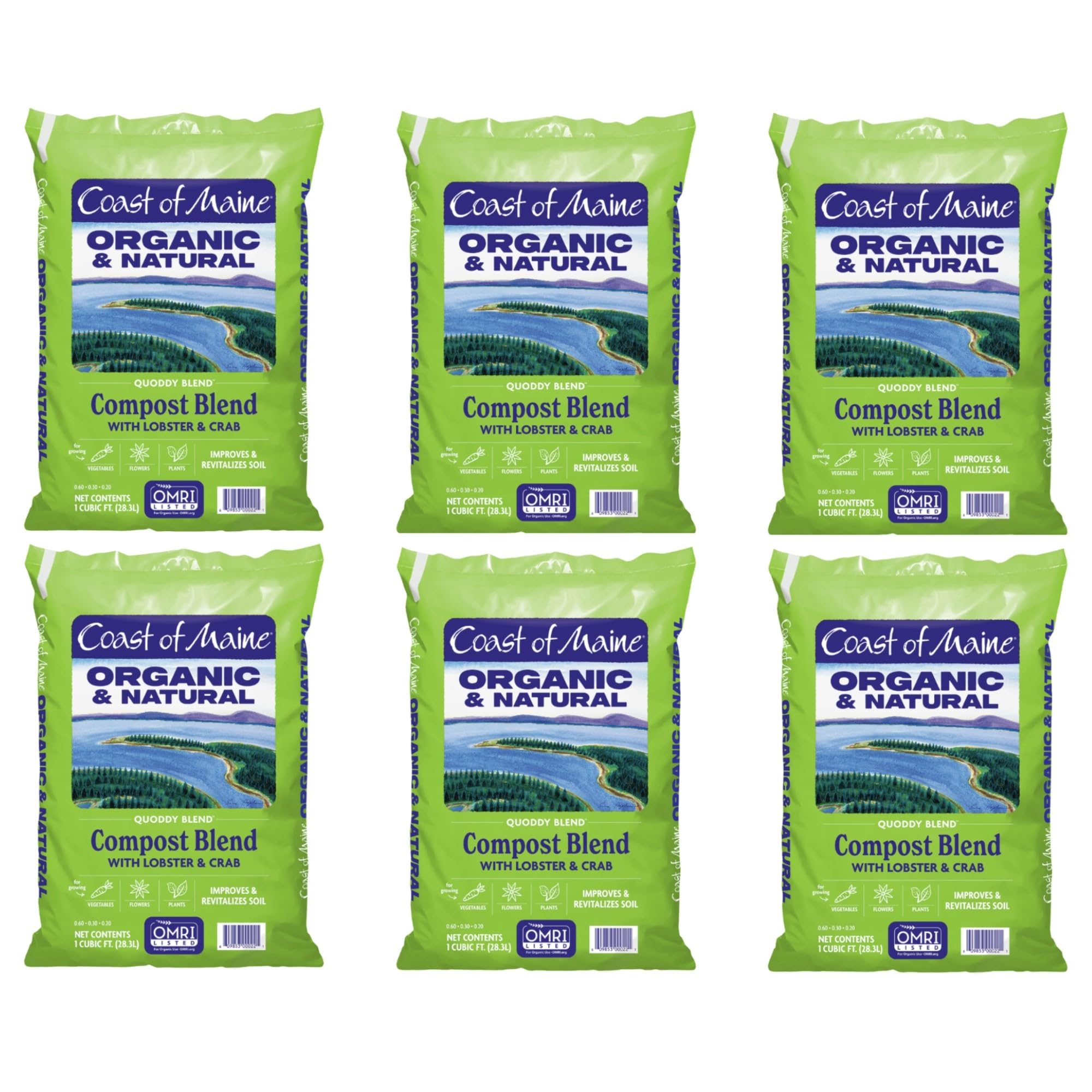 Coast of Maine Quoddy Blend, 1 cu ft (Pack of 6) Organic and Natural Compost Blend with Lobster and Crab - Improves and Revitilizes Soil