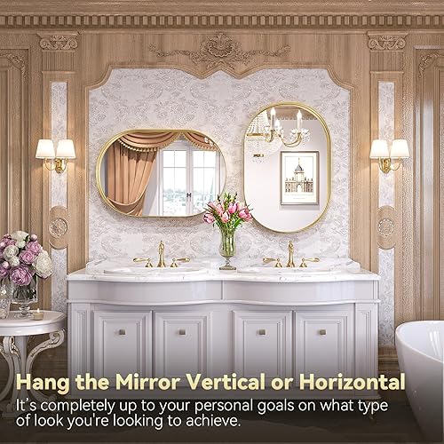 Miniatura 2 de Brightify - Espejo ovalado dorado para tocador de baño de 20x30 pulgadas, espejos de marco de metal dorado para pared, espejo moderno para