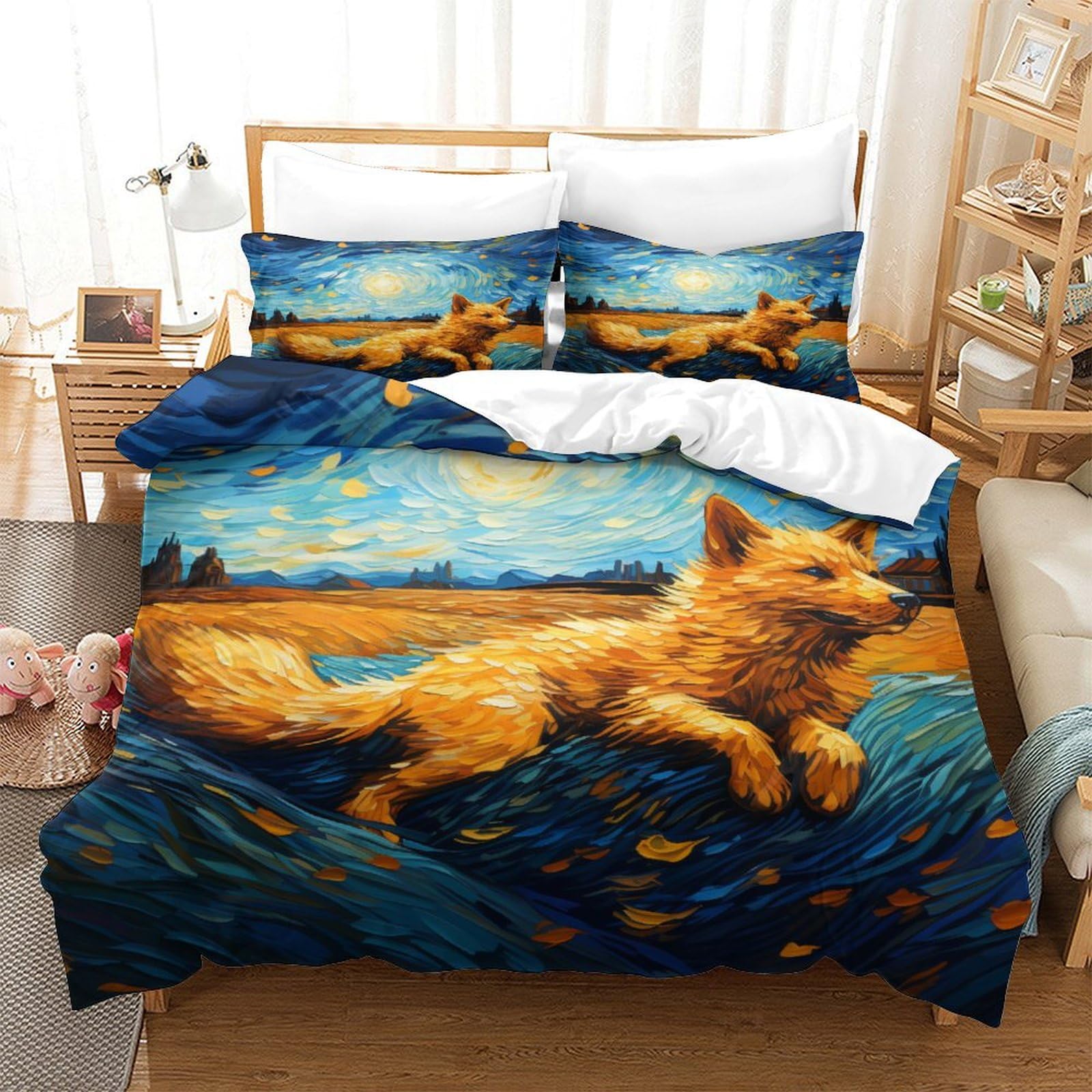 P1S9U7W5Y Artful Fox 3D Printed Microfiber Duvet Cover Set 3pcs Furry Bedding Set King