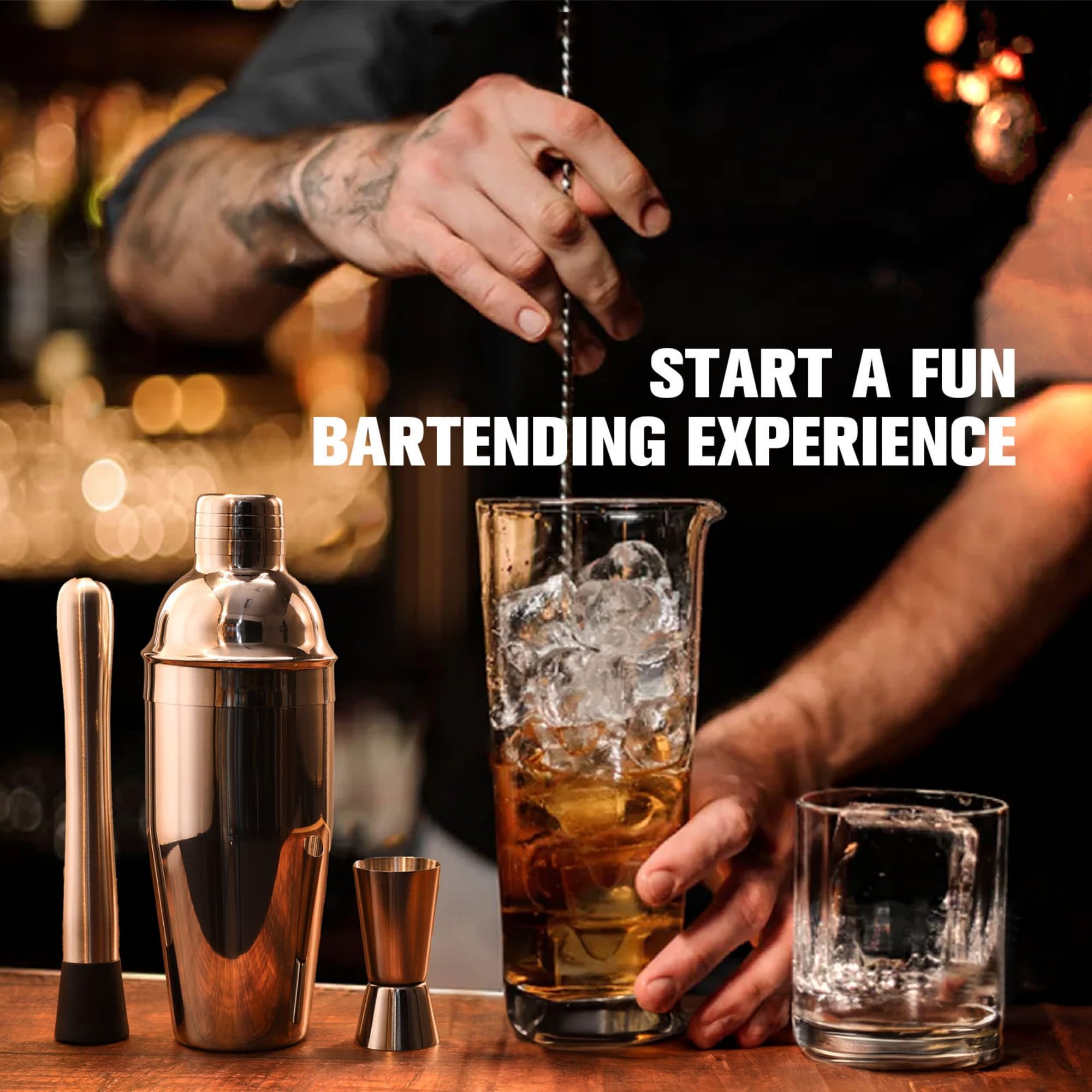 KINGROW Mixology Cocktail Shaker Set - Komplettes 29-teiliges Barkeeper-Set und Barwerkzeuge mit Acryl-Drehständer, Professionelles Bar-Set für Getränkemischen, Zuhause, Bar, Party