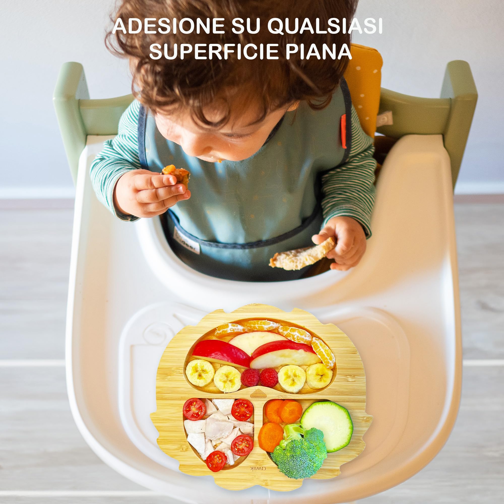 Piatto in Bambù Con Forte Ventosa per Neonati e Bambini Piccoli. Antiscivolo e Antiribaltamento per Imparare a Mangiare BLW. (Lion)