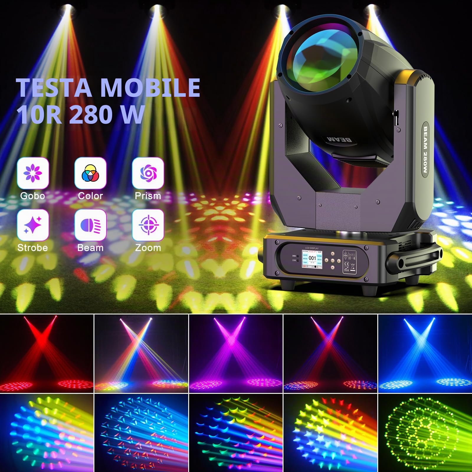 280W Teste Mobili 10R Fascio Palco luci 14 Colori 17 Gobos 16CH Proiettore 8 + 48 Prisma Testa Mobile per Discoteca Club Bar Feste Luci