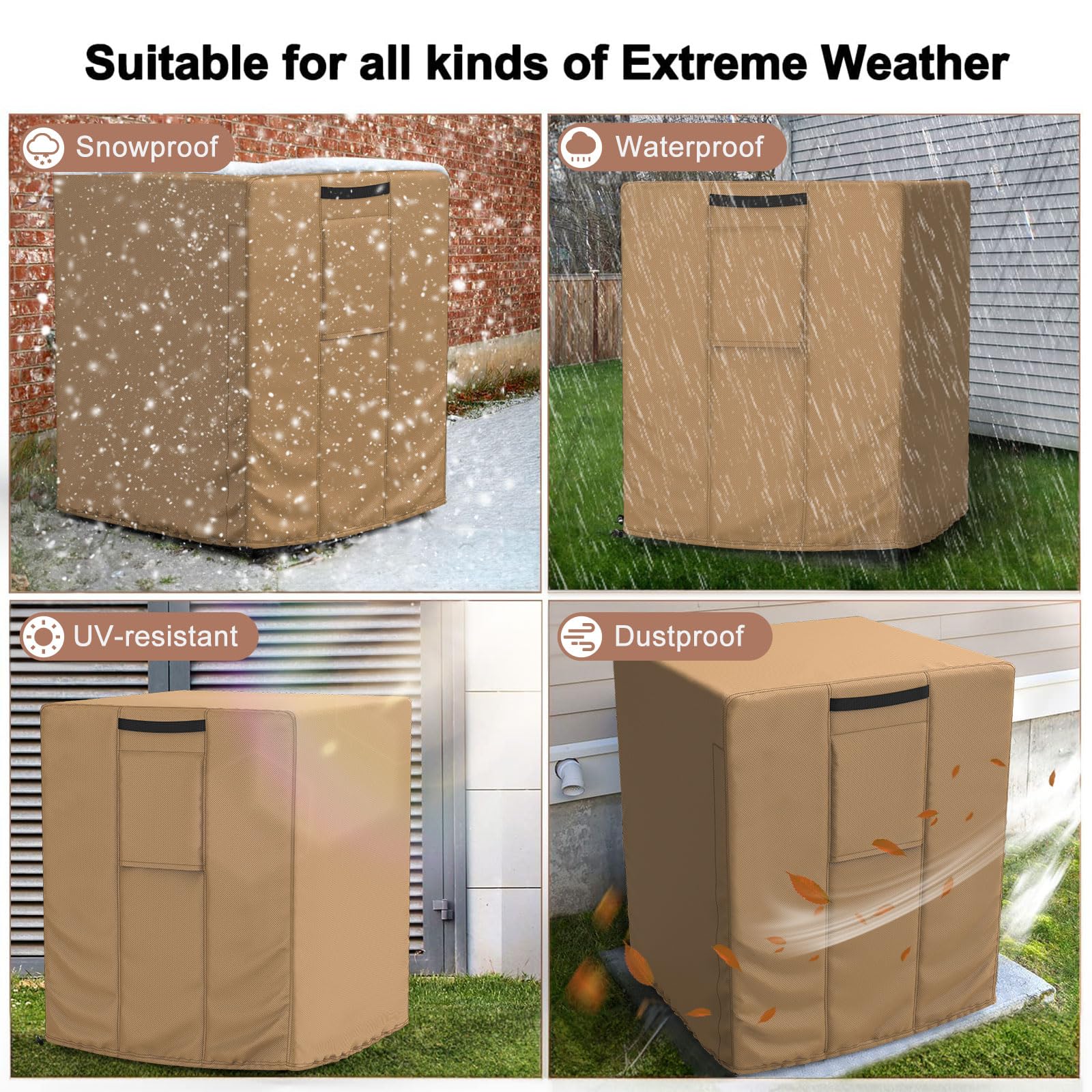 Mrrihand Copertura centrale per condizionatore d'aria per unità esterne, impermeabile, resistente, per esterni, grande copertura CA per l'inverno (61 x 61 x 76 cm) - marrone