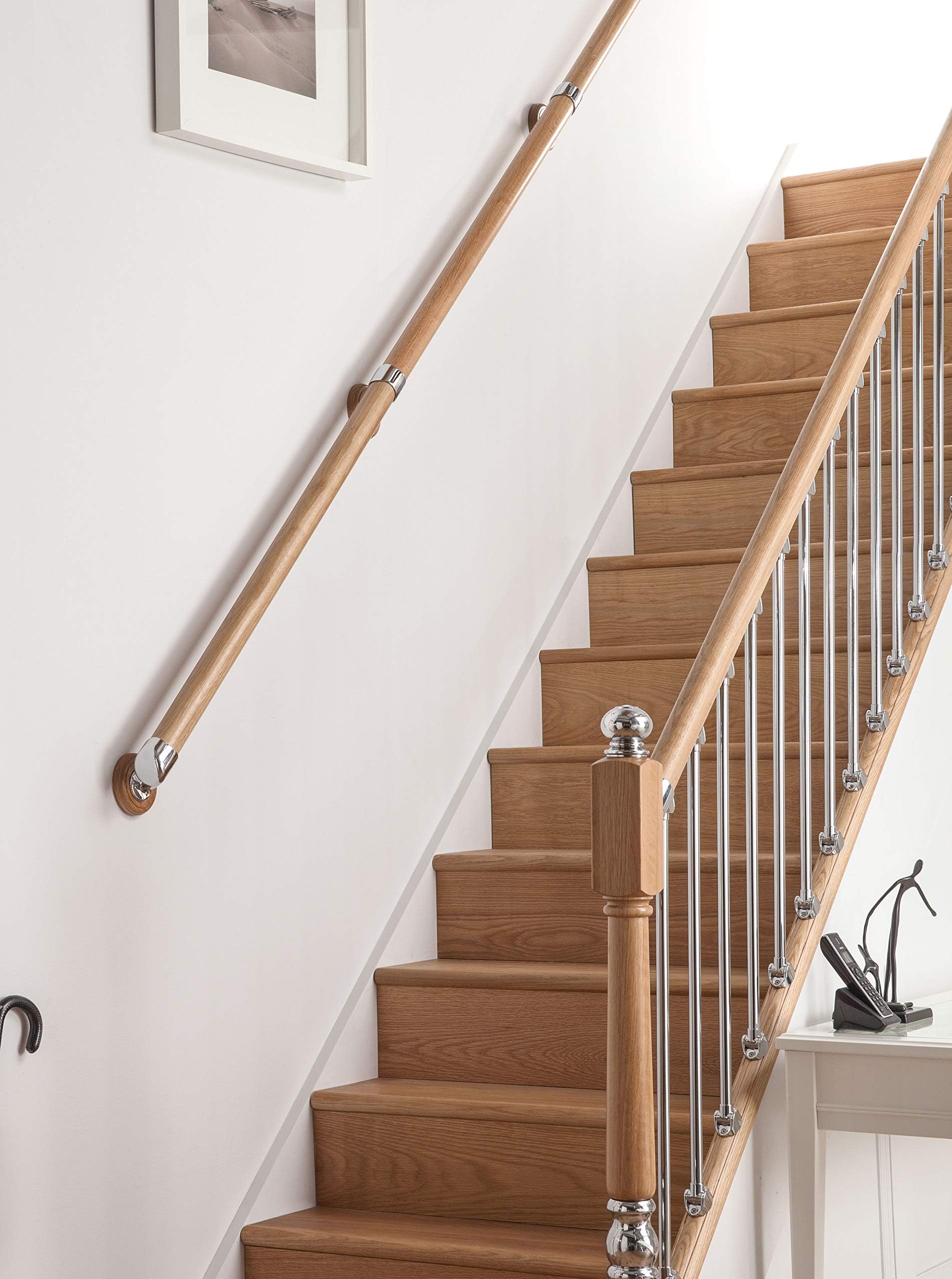AXXYS Wall Handrail Kit 4mts - Rail in Box Set Oak and Chrome Stair Rail
