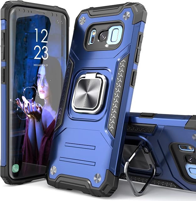IDYStar Galaxy S8 Case, Hybrid Drop Test Cover with Card Mount Kickstand Slim Fit Protective Phone Case for Samsung Galaxy S8, Blue