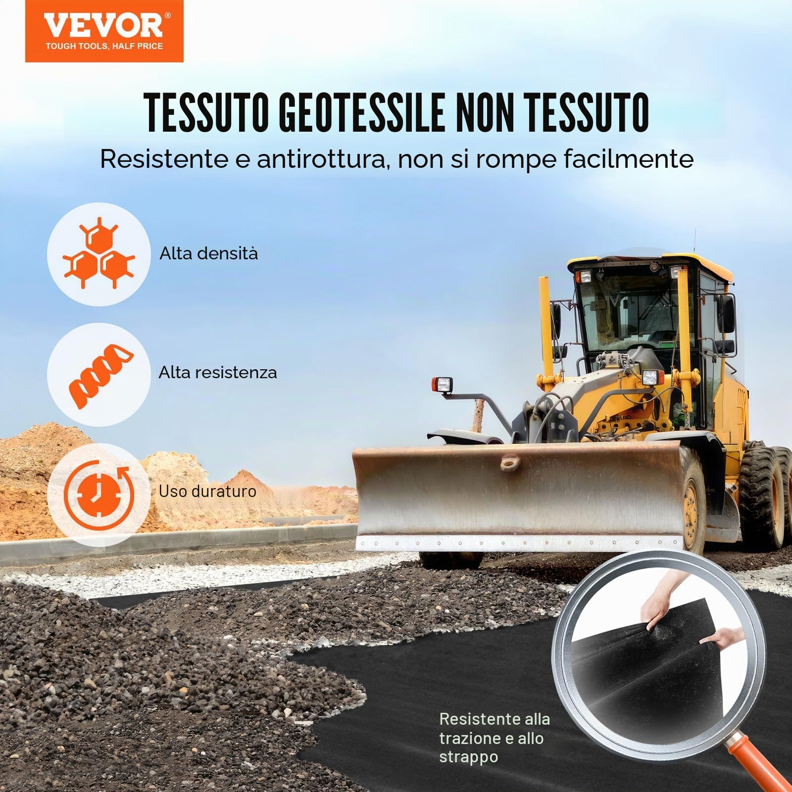 VEVOR Telo Geotessile Non Tessuto 1,8x30,5 m, Tessuto Pacciamante 271 g/m², Telo Pacciamatura Anti Erbacce per Sistemi di Drenaggio, Paesaggistica, Copertura Non Tessuto Geotessile del Terreno, Nero