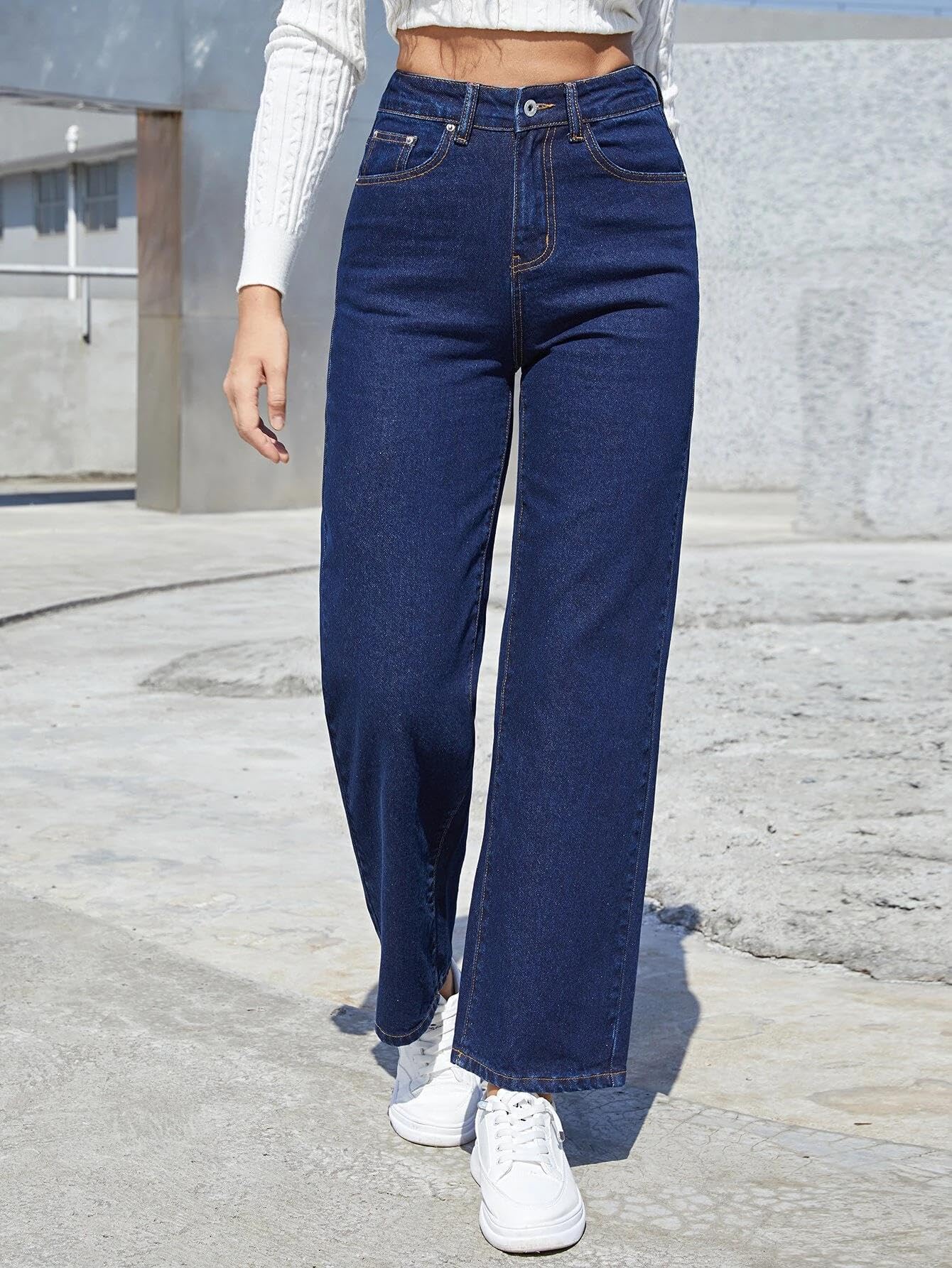 KOTTY Jeans lisos de talle alto para mujer, color azul, Azul índigo, 28
