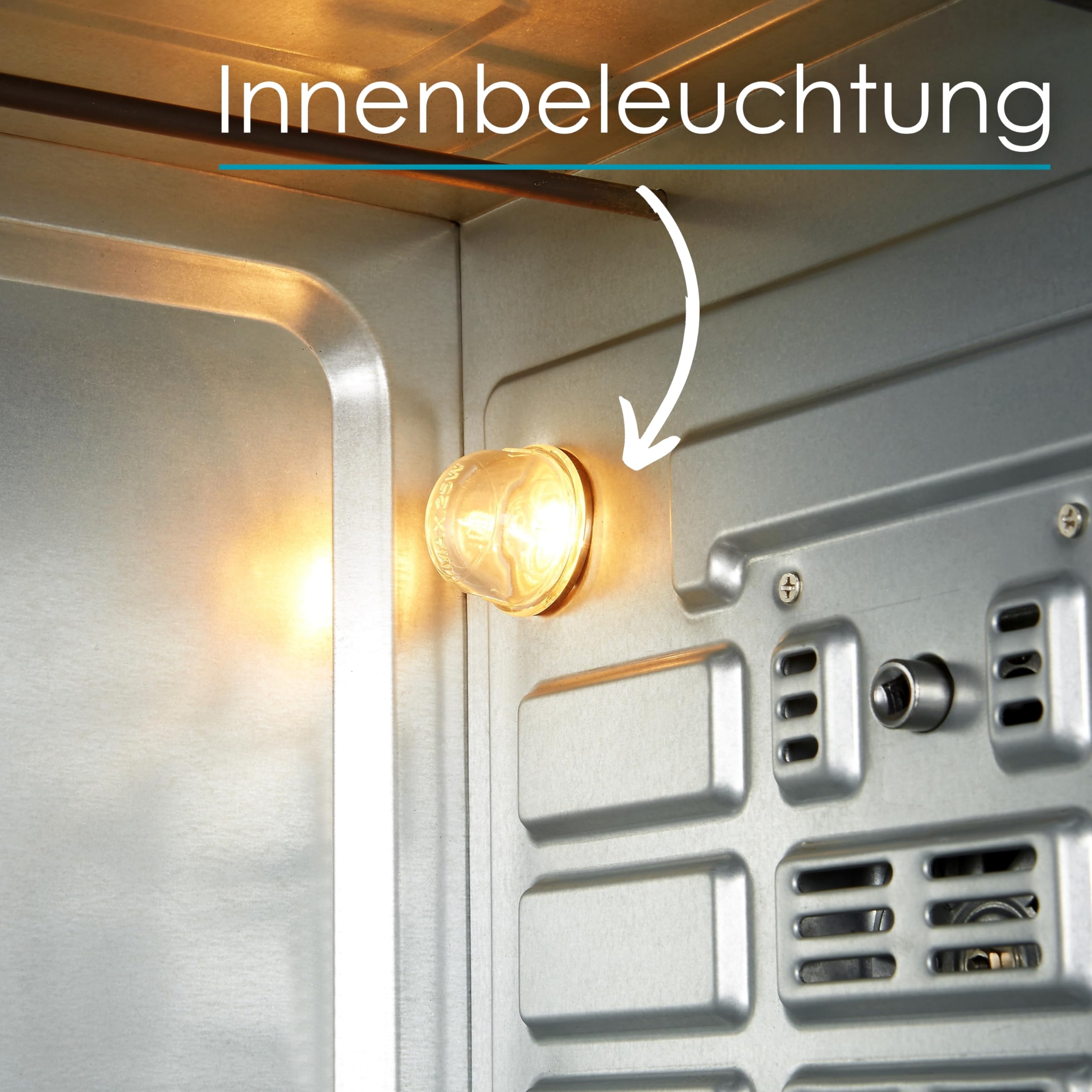 Mini Backofen mit Herdplatten 28 Liter | Elektrischer Drehspieß | Integrierte Kochplatten | Pizza-Ofen | Minibackofen | Miniofen | 3in1 Backofen | Krümelblech | Ober-/Unterhitze | Energiesparend
