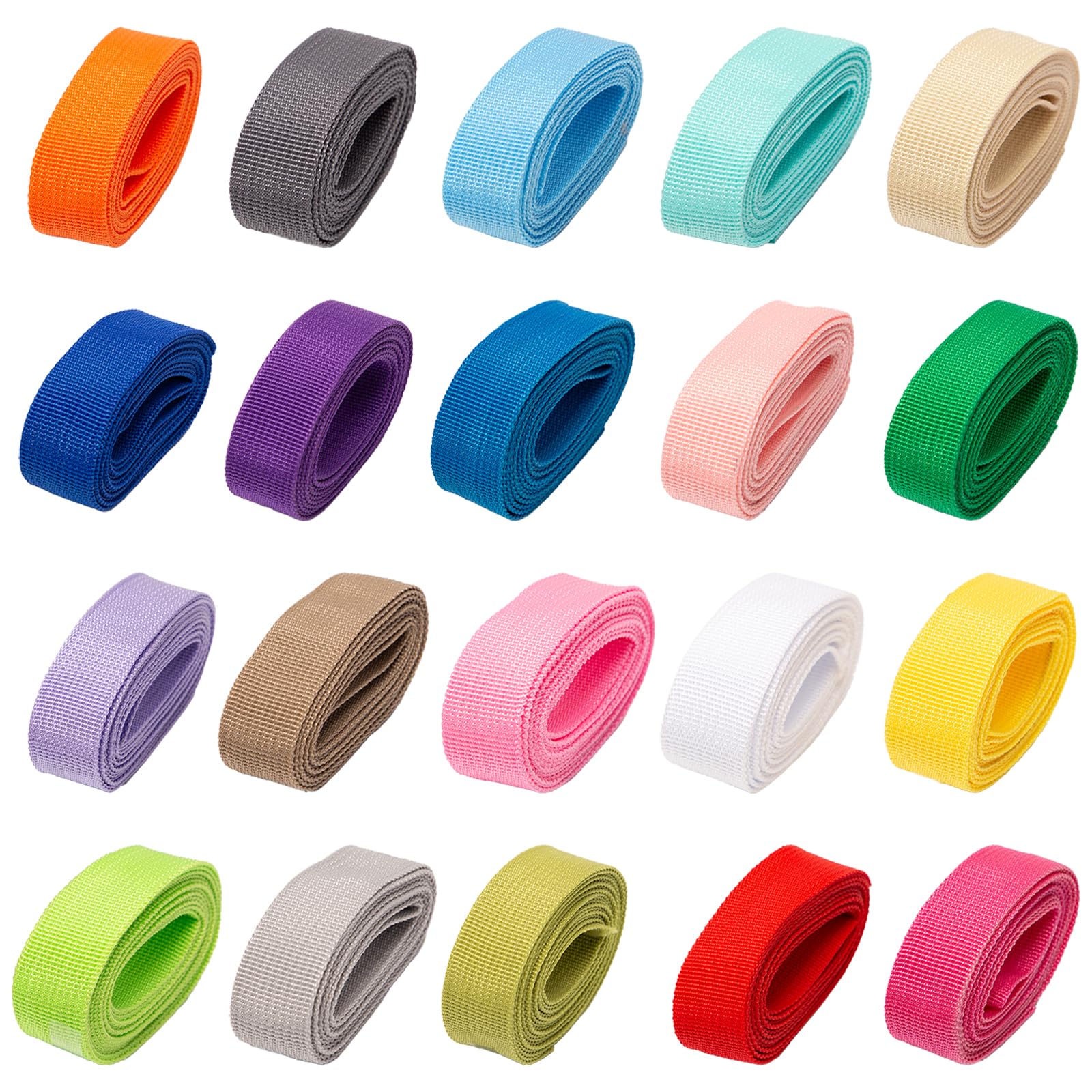 Sxutop 20 Rolls Webbing Strap Polypropylene Webbing Strap Tape 25 mm Wide Belting Fabric Strap Webbing Polypropylene Webbing Tape for Bag Handles Sewing Crafts Luggage Strap (2.18 Yards/Roll)