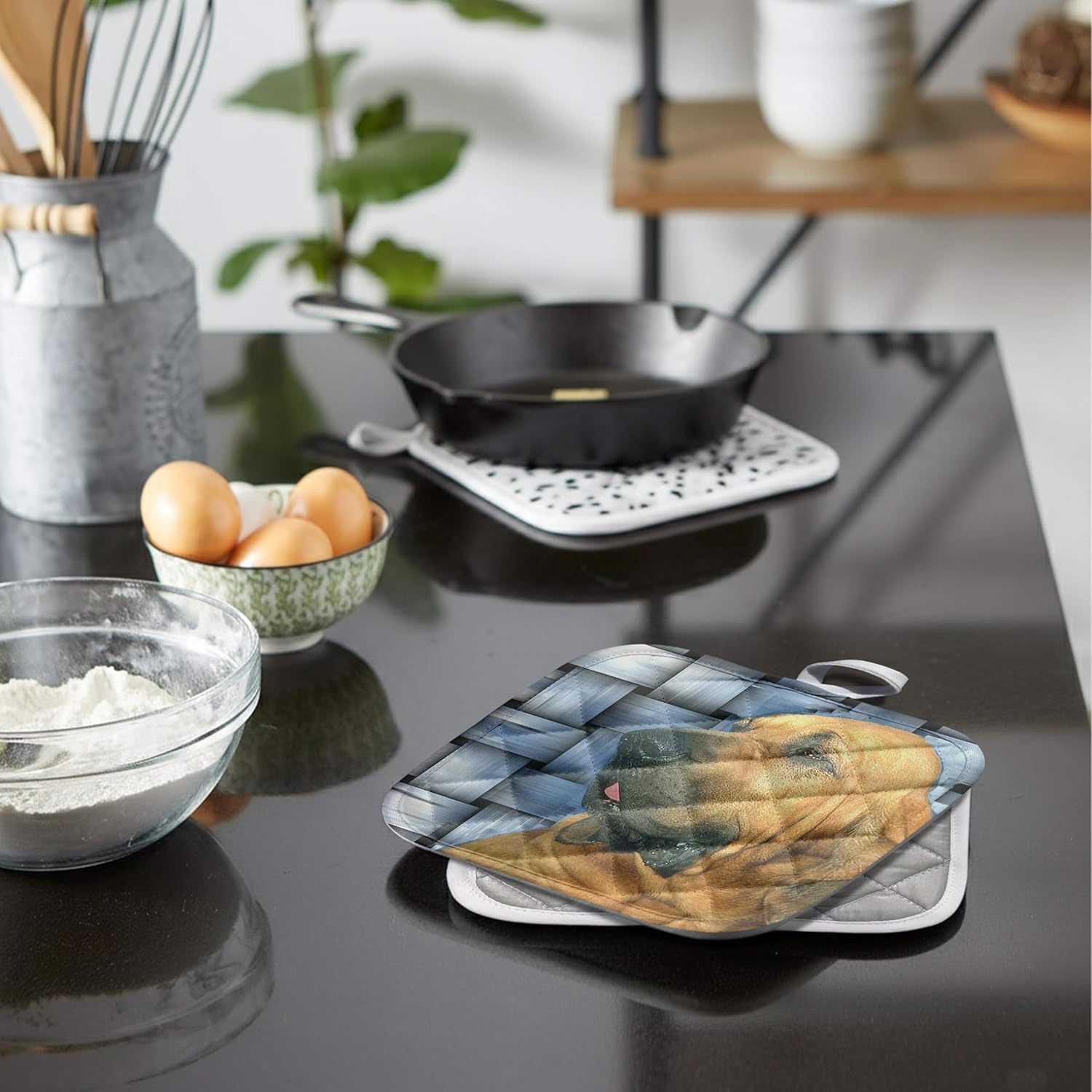 3D Rose Bloodhound Pot Holder, 8" x 8"