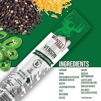 Amazon.com: Wenzel's Farm Jalapeno Cheddar Venison Snack Sticks 8