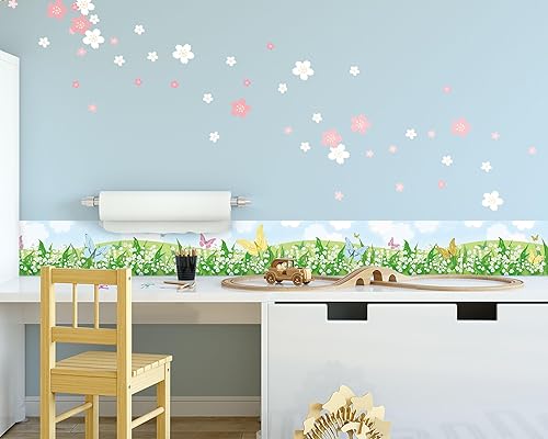 Vista 146 de FLFK Calcomanías de pared para despegar y pegar, para habitación de los niños, calcomanías de peces bajo el mar, 4 x 240 pulgadas (azul)
