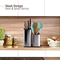 Vista 6 de Knife Holder and Utensil Holder - Stainless-Steel Modern Rectangular Design Universal Knife Block and Kitchen Utensils Organizer for Counter-top