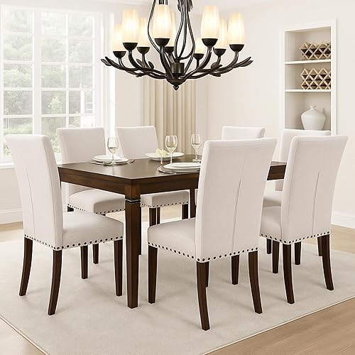 Miniatura 12 de Parsons - Juego de 4 sillas de comedor, tapizadas con cabeza de clavo, de piel sintética, para comedor, cocina, con cojines gruesos y patas de