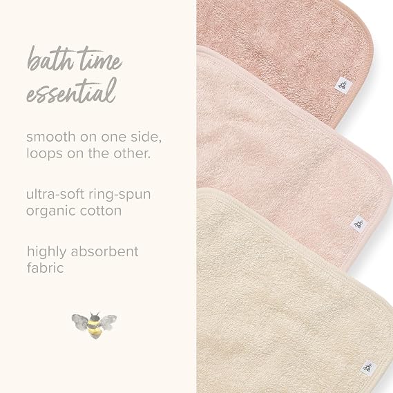 Burt's Bees Baby Infant Washcloths, 100% Organic Cotton 9x9 in, 3-Pack | Soft, gentle knit terry 100% organic cotton wash cloths are the perfect bath time essential